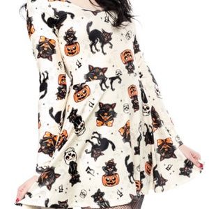 Sourpuss Black Cats Skater Dress Cream